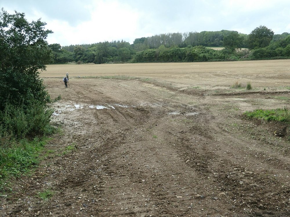 Detectorists searching a field north of Lower Farringdon, Hampshire